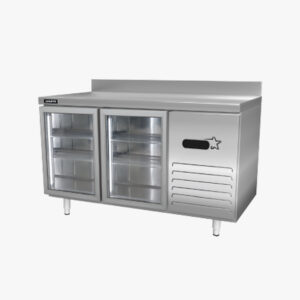 TWO GLASS DOORS COUNTER REFRIGERATOR WITH UPSTAND