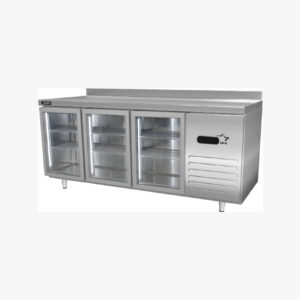 THREE GLASS DOORS COUNTER REFRIGERATOR WITH UPSTAND